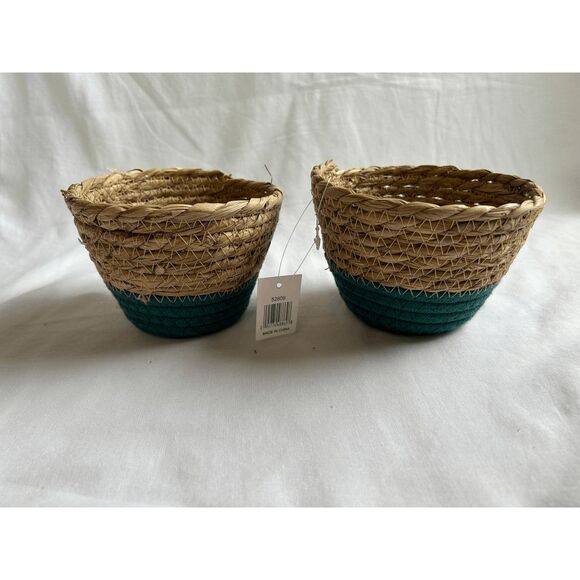Tan/Green Woven Basket Set of Two, Plants, Decoration, NWT - Picture 1 of 5